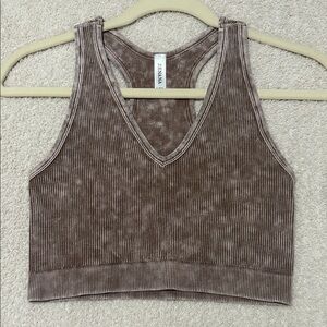 Zara Taupe Ribbed Crop Top